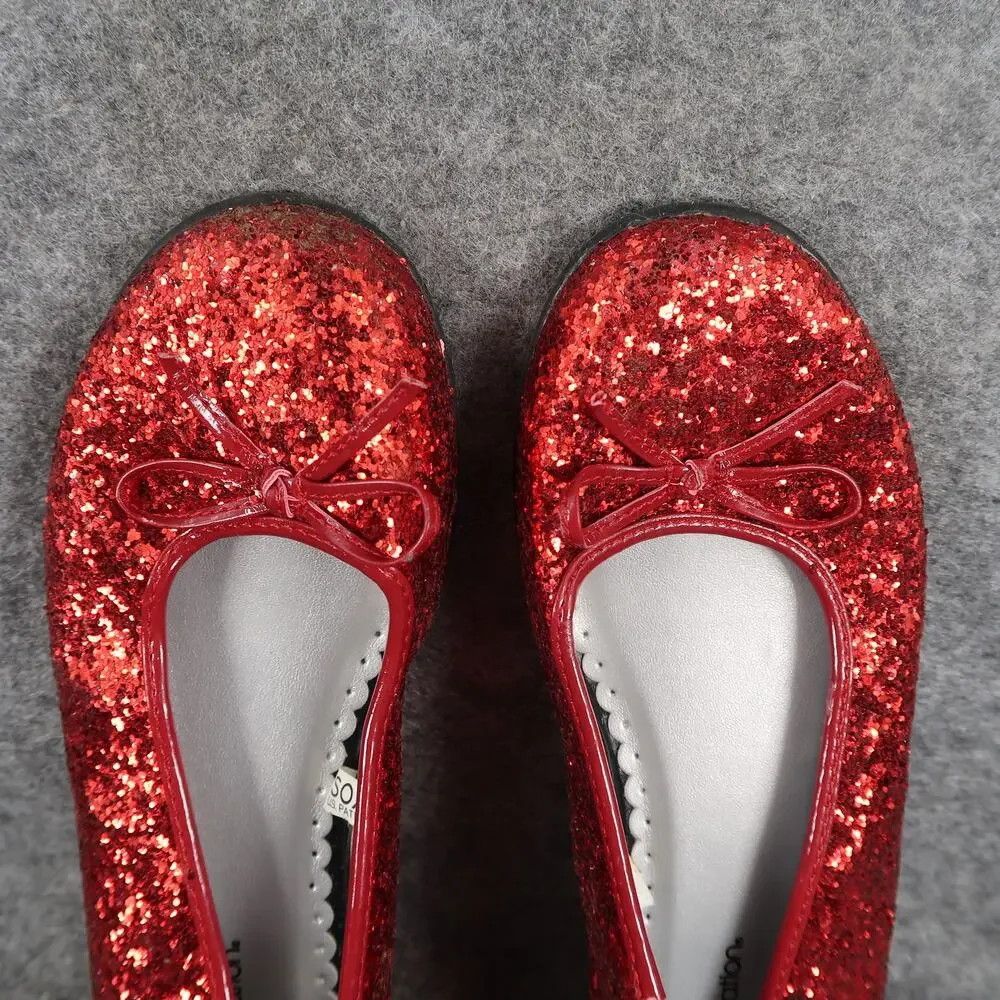Xhilaration Shoes Kids Girls 2.5 Ballet Flats Red Glitter Bow Slip On Round Toe